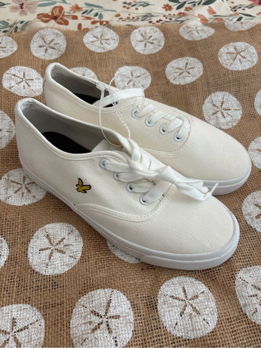 Lyle & Scott Kids White Canvas Sneakers with Yellow Logo